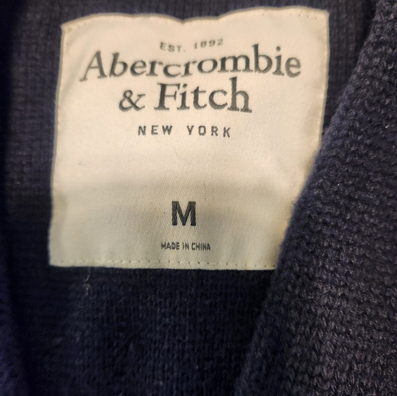 Abercrombie & Fitch Cardigan‎ Mens M Navy Letterman Sweater University Logo - Picture 6 of 11